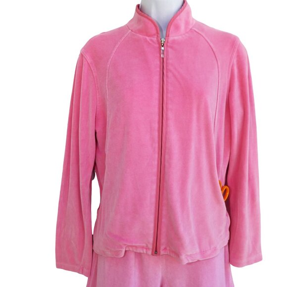 Vintage 90s Pink Velour Track Suit Talbots Petites M Zip Jacket L Pull On Pants - Picture 4 of 16